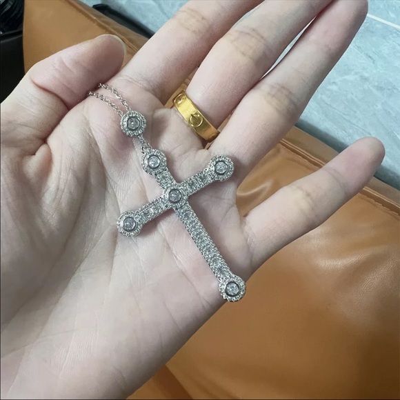 New Luxury 925 Silver Beautiful Cross For Men Women Diamond Necklace - Picture 8 of 15
